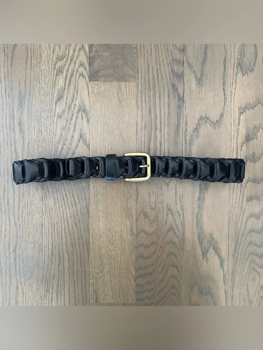 Vintage Tito Roni Italian Interlocked Woven Leather Belt Brass Buckle Black M